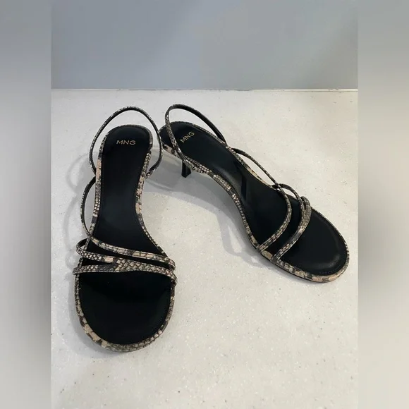 Mango Snakeskin Kitten Heel Sandals - Picture 3 of 7